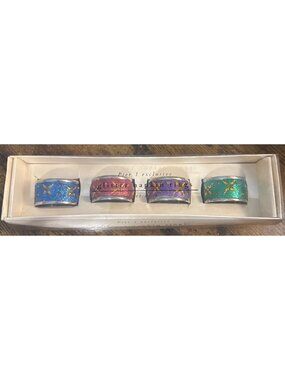 4 Pier 1 Glitter Napkin Rings NEW Nickel-plated Christmas